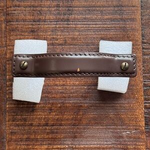 ANTHROPOLOGIE Saddle Stitch Brown Leather Iron Pull Fair Condition